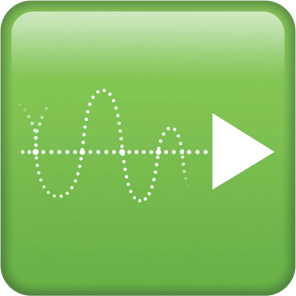 Flecha blanca con fondo verde. Sigue una trayectoria ondulada de onda sinusoide horizontal suave. trazado compuesto por una línea de puntos discretos y uniformes. Termina a la derecha con una punta de flecha triangular sólida y blanca. Composición vectorial minimalista emoji