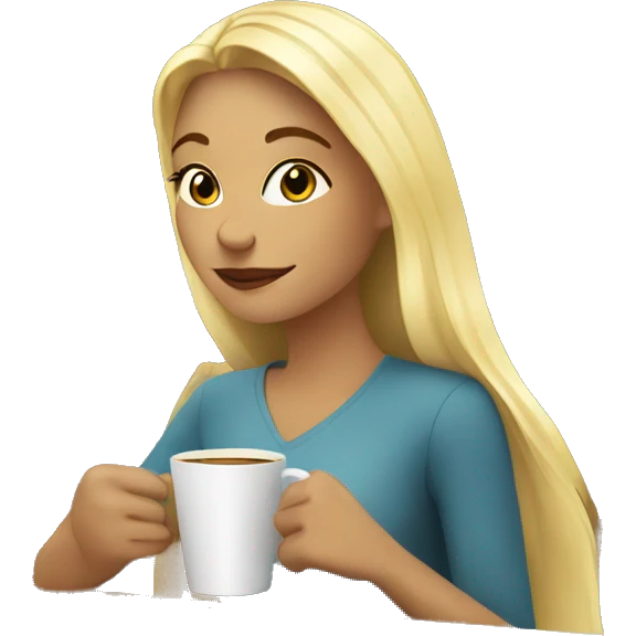 blonde girl drinking coffee in a cafe  emoji