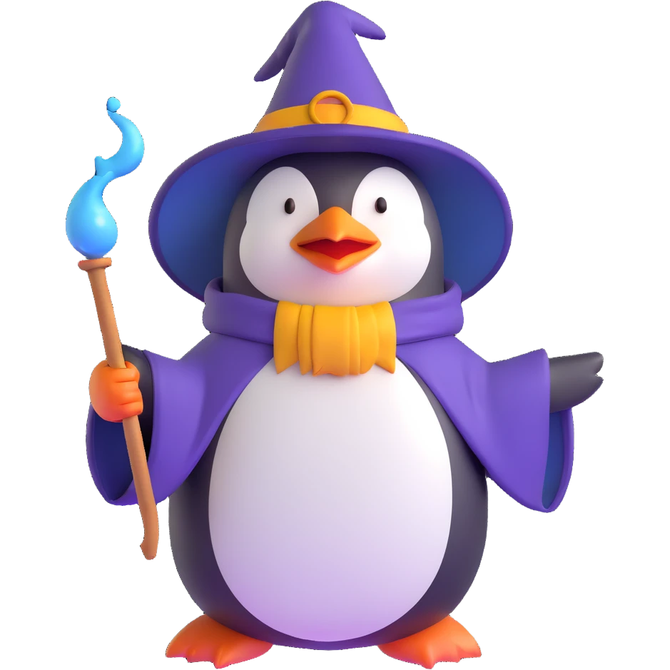 penguin wizard casting a spell emoji