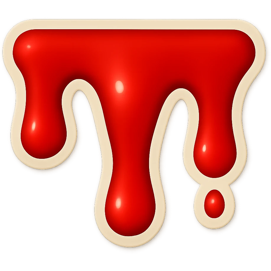 Render dripping blood in retro sticker style with fewer, wider, and shorter blood drips. Keep the background transparent. Use the attached image as a starting point. emoji