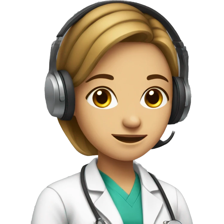 Med student girl with headphones holding her phone emoji