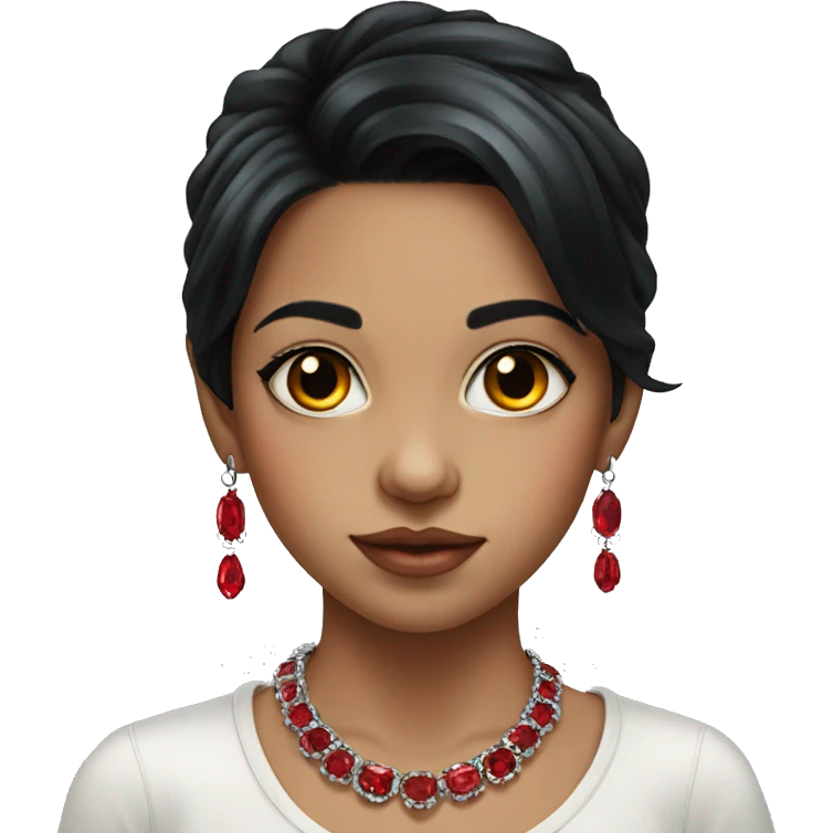 portrait of a girl with black hair with red highlights jewelry emoji