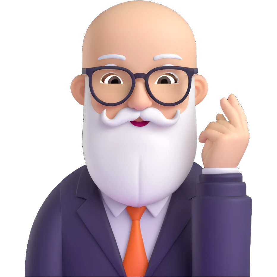 bald man with glasses, long white beard, winking, playful pose emoji