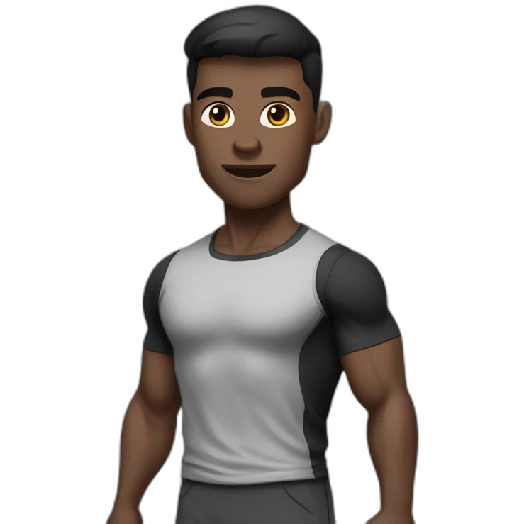 Surprised Pale skinned Fit Man With the biceps and dark brown hair in black shirt, gray sports shorts and white Sneakers emoji