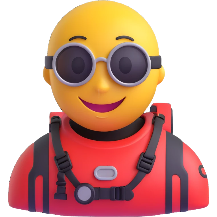 3D smiley emoji, round shape, as a diver, sporty face, transparent background (diving sports) emoji