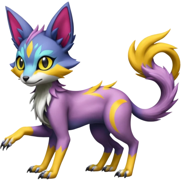 Colorful Meloetta-Lykoi-Sergal-Renamon-Wargreymon-Pokémon-Digimon-Fakémon-fusion-hybrid-creature emoji