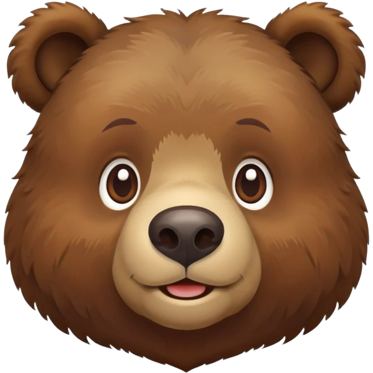 Cute Russian brown bear head, friendly expression, front view, iOS emoji style emoji