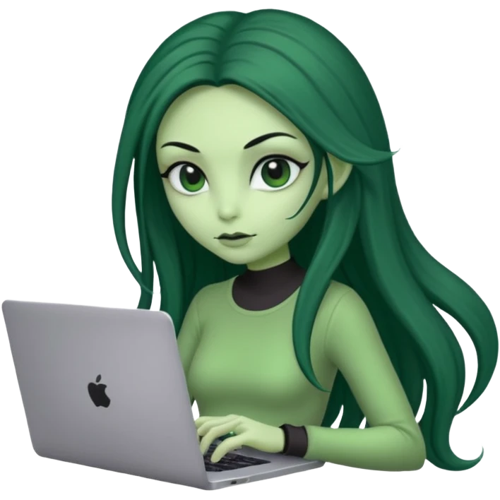 lady alien with only gaming laptop. negative : headphones. emoji