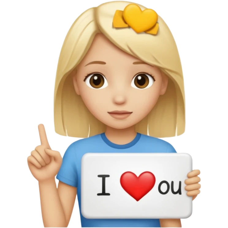 Chica rubia con letrero de te amo emoji