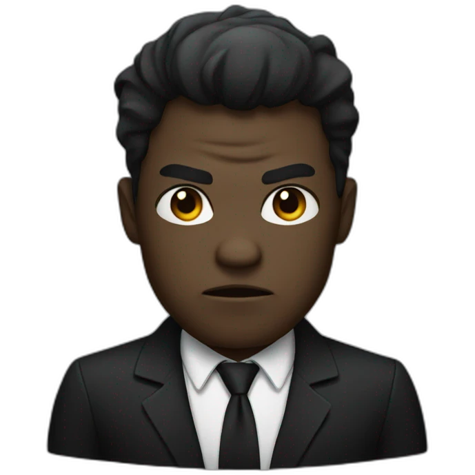 Dark character with angry face wearing black suit emoji