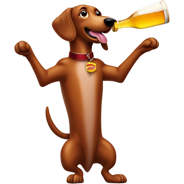 Sausage dog shotgunning beer emoji