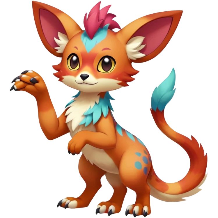 Male bright-colored multi-colored cute cool exotic anime-styled Falvie-Fionbri-fantasy-creature-fursona-Fakémon-Pokémon, full body, with markings emoji