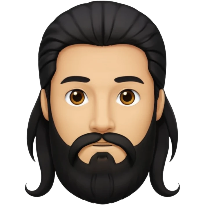 A man with long black hair, black eyes and long black beard emoji