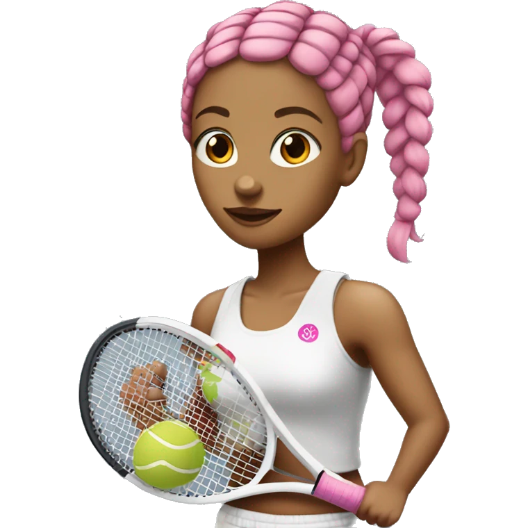 White Tennis girl with pink braids and arm tattoos emoji