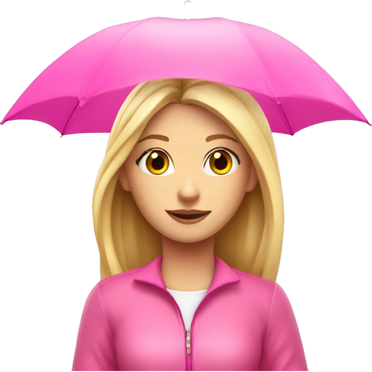 Blond girl holding pink umbrella above head in pink outfit emoji