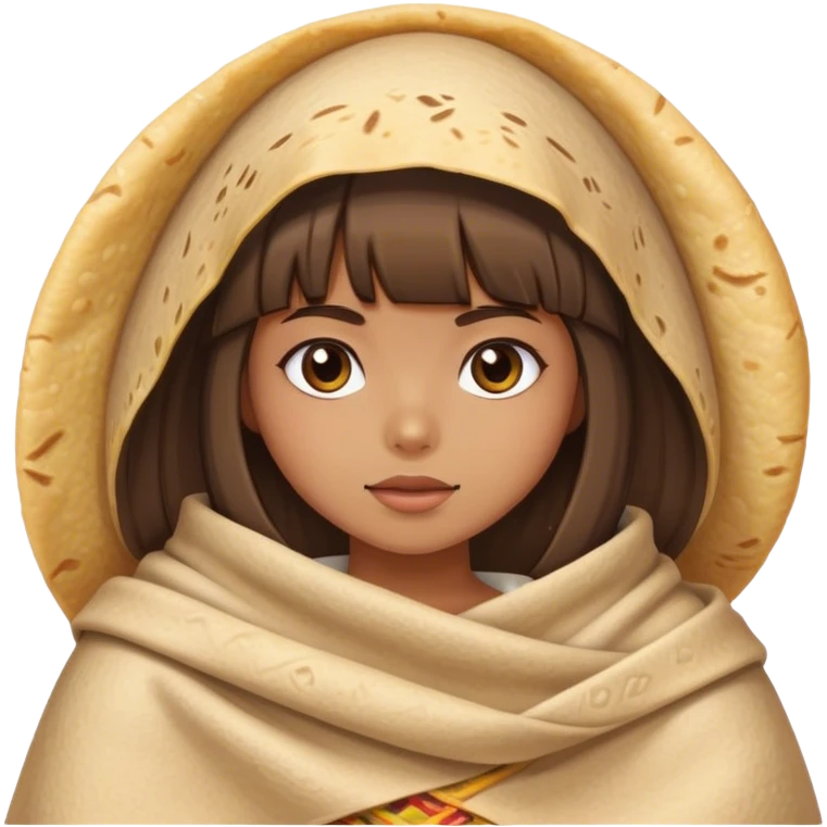Tan girl with bangs wrapped in tortillas blanket emoji