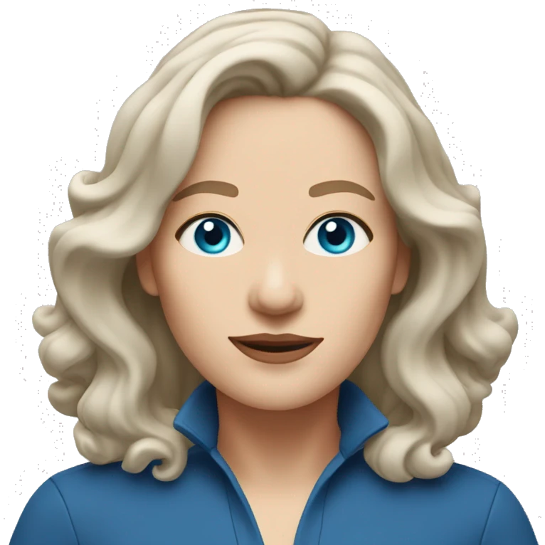 midlife white woman with blue eyes and layered shoulder length wavy hair emoji