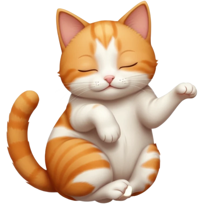 ginger and white small cat in funny positions upside down with eyes closed emoji