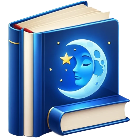 dark neon blue glass book, moon on the cover emoji