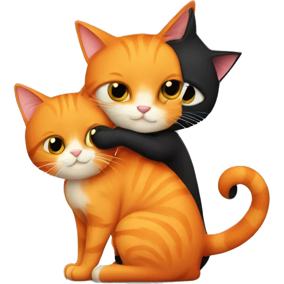 Orange cat and black cat hugging  emoji
