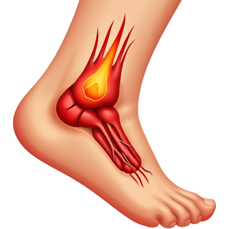 Ankle with visible inflammation and pain symbols emoji