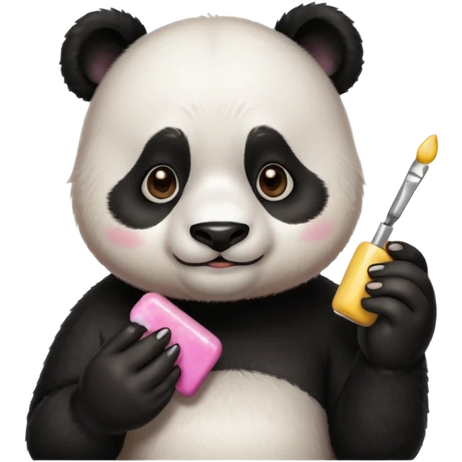 A cute panda emoji painting nails emoji
