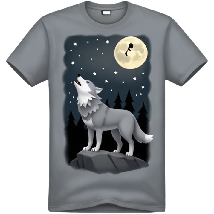 A grey tshirt wth a wolf howling at the moon on it emoji