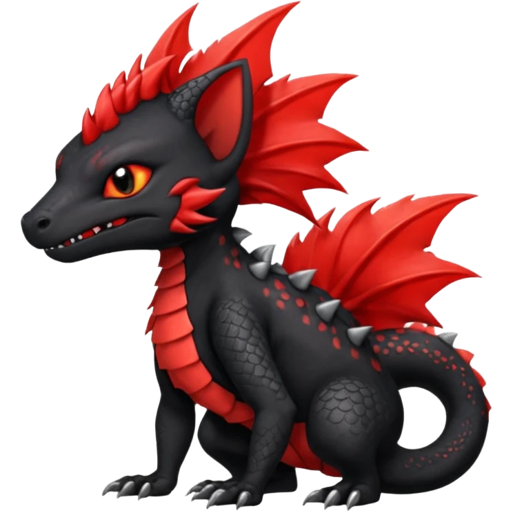 Fiery gothic evil black and red salandit-Liten-torracat with a red Mohawk  emoji