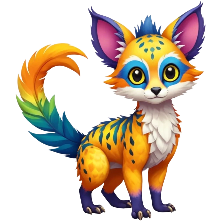 Feral Rare Fantasy vibrant tropical Vernid-Trico-species by LiLaiRa, random markings, tufted tail, tufted ears, full body emoji
