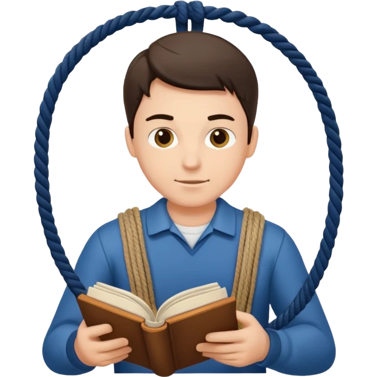 a man reading the book with ropes on the cover emoji