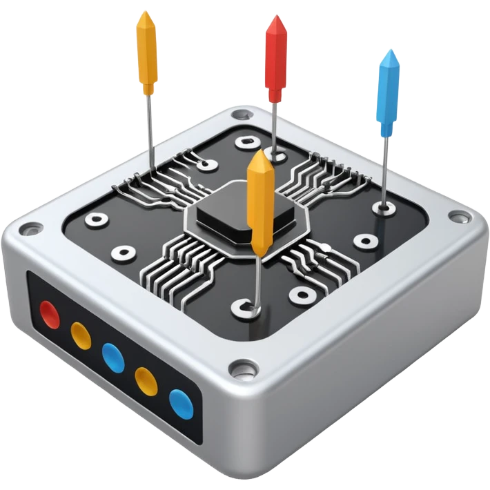 schematic emoji of a stylized microcontroller with arrows pointing to a sensor and an actuator, connected by simple lines evoking physical computing logic emoji