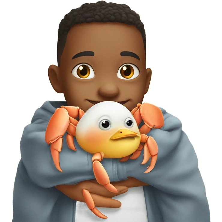 sea crab hugging baby chicken ￼ emoji