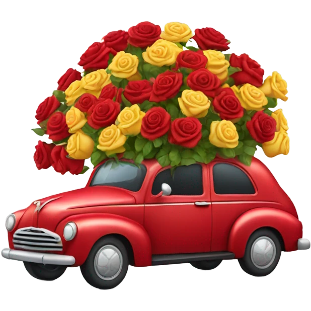 red car in the trunk many roses emoji