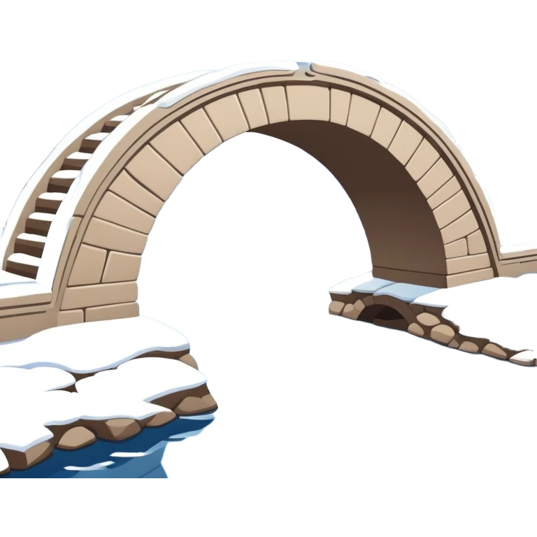 Remnant Snow on the Broken Bridge in Winter, West Lake Hangzhou, simplified emoji style with bold outlines, arch bridge with snow, water below emoji