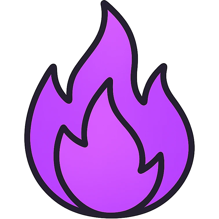 vibrant purple gradient flame, glowing effect emoji