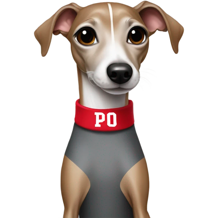 Italian greyhound wearing an Ohio state jersey emoji