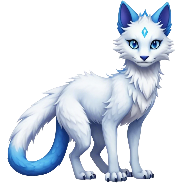 Kawaii dark vibrant edgy fantasy ethereal feline-vernid-sergal-fursona animal creature with a tufted tail full body emoji