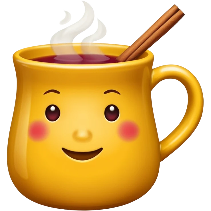 a yellow mug with steaming mulled wine emoji