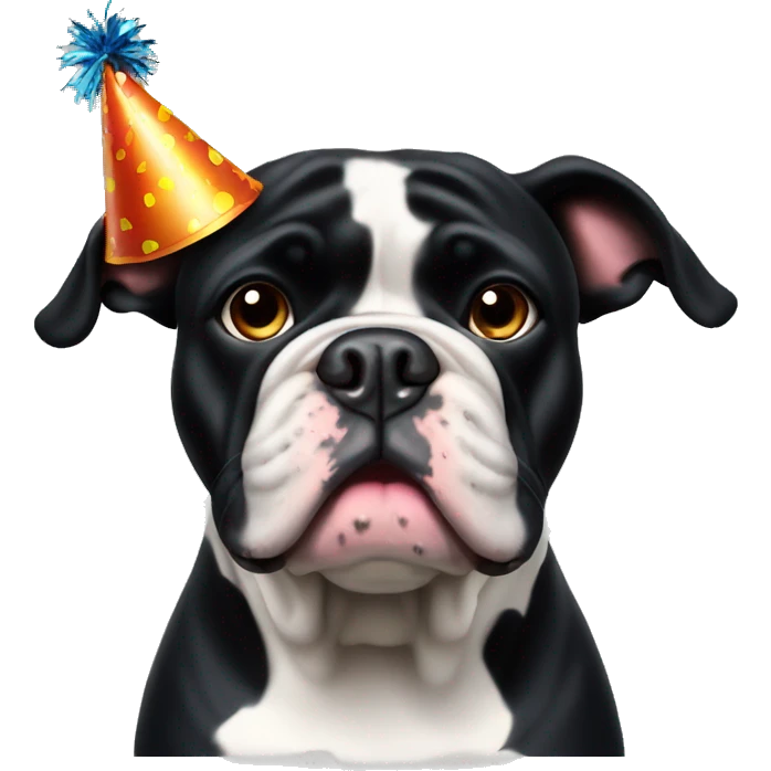 All black bull dog with party hat emoji