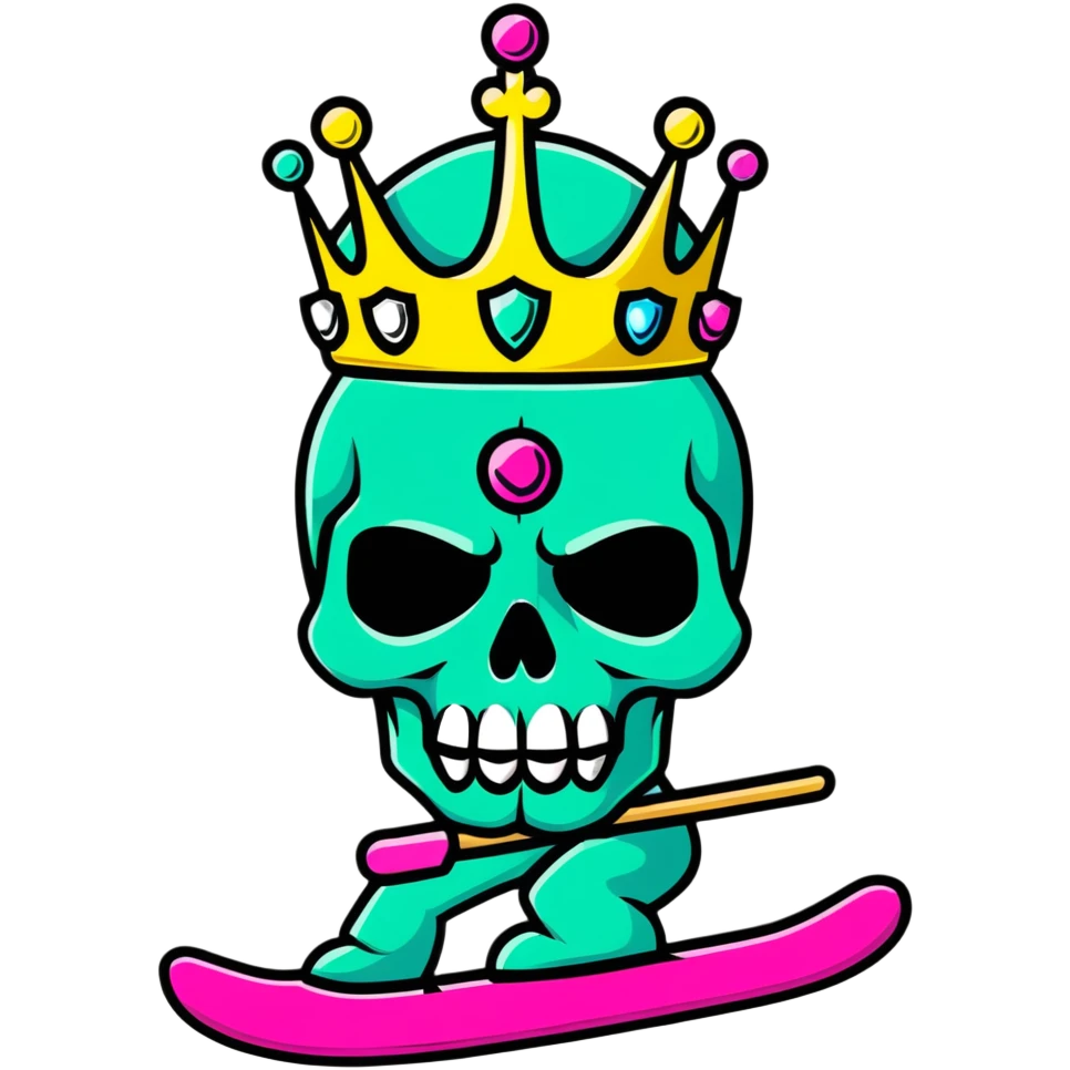 vibrant multicolored skull wearing a jeweled crown and bright colorful ski mask emoji