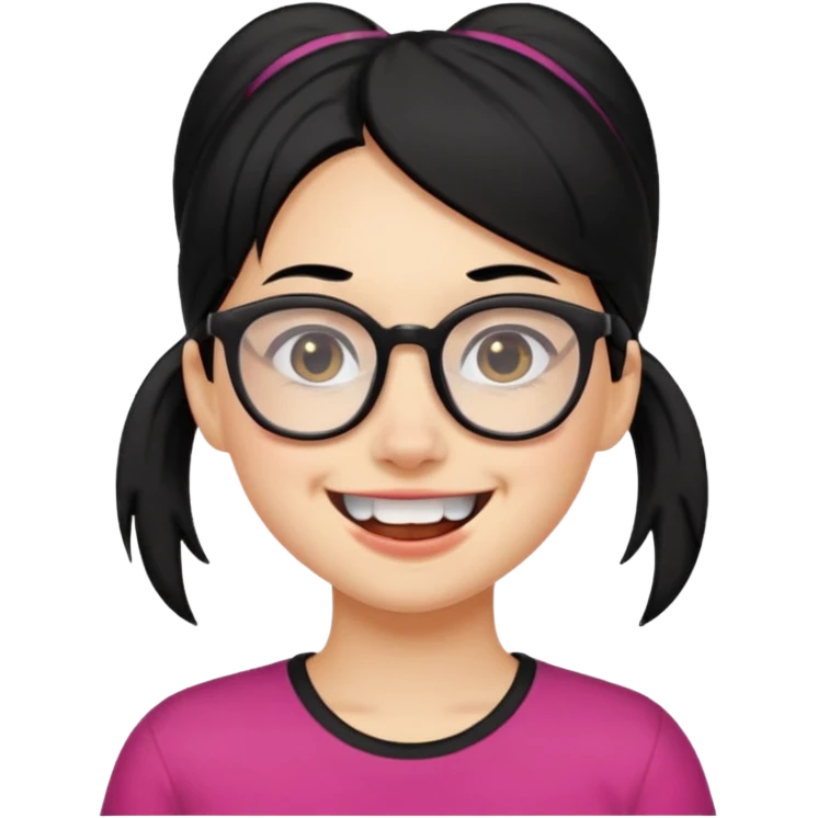 여자아이 하나로포니테일 검은머리 덧니+안경 피부 안좋음 emoji