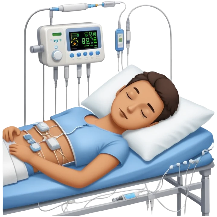 person sleeping with electrodes and monitoring equipment attached for a polysomnography sleep test emoji