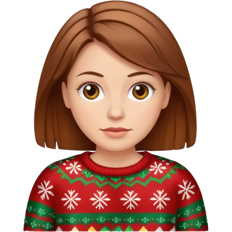 white woman with brown hair wearing an ugly sweater emoji
