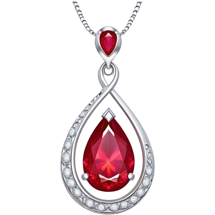 teardrop ruby pendant with silver chain, glowing cosmic embryo inside, swirling stardust and fiery trails, radiating ethereal magic emoji