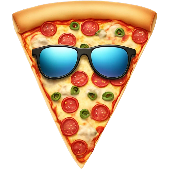 Make a pizza with a face wearing sunglasses riding a surf board emoji