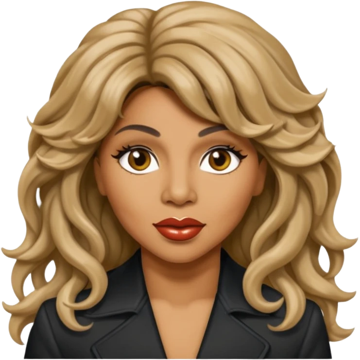 Tina Turner with  long wavy hair and makeup  emoji