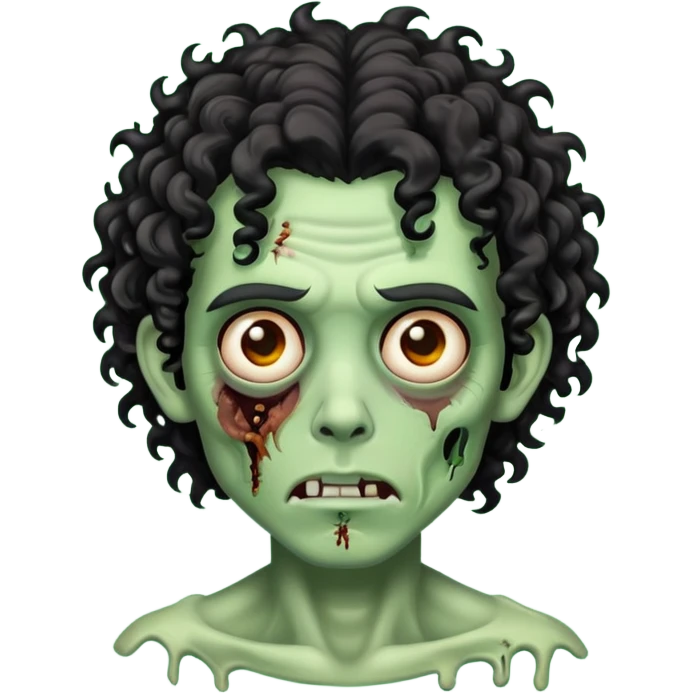 Zombie de cabelo cacheado médio preto que cobre a testa emoji