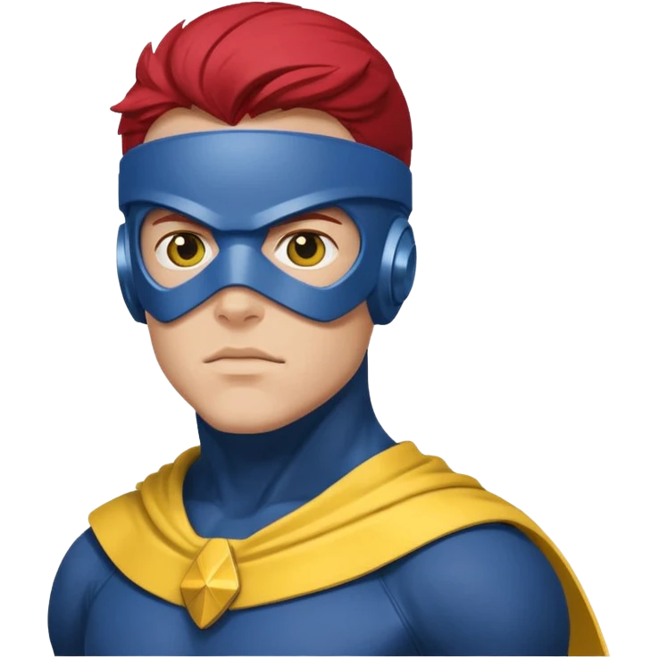 marvel superhero cyclops x-men. blue cowl with iconic yellow visor with red stripe through emoji