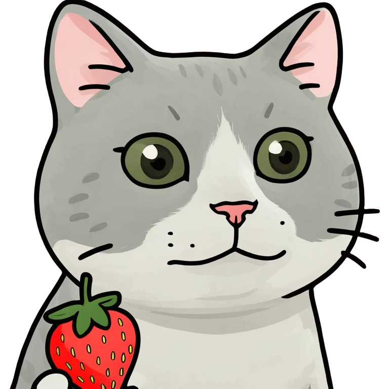 Cat hold a strawbarry in the Hand  emoji