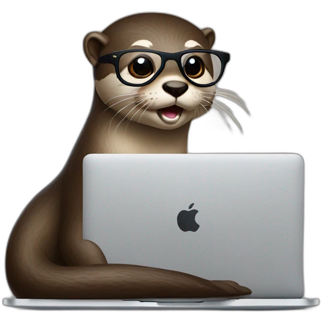female otter with glasses use a macbook while seated against a pillow emoji